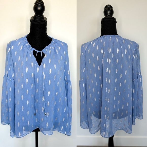 Jennifer Lopez Blue and Silver Sheer Overlay Blouse (Small) - Picture 1 of 9